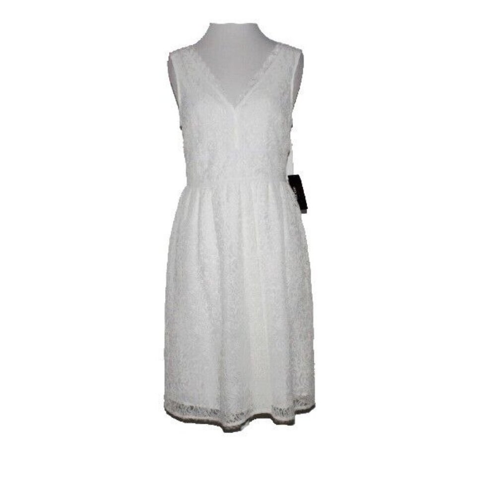 Nicole Miller $72 Sz 4 White on White Laceover Lining Nylon Polyester Dress